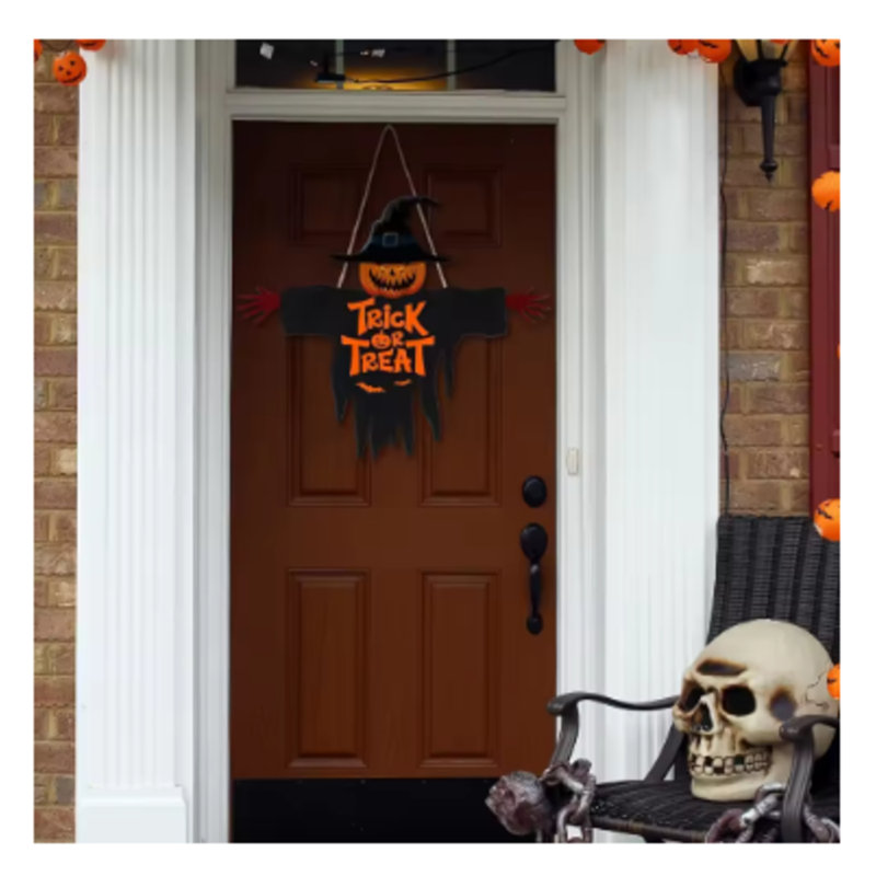 Enseigne en bois avec un visage de monstre - décoration de porche d'Halloween, de mur et de fête de jardin