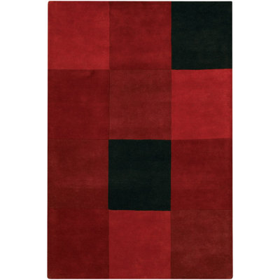 Tapis rouge / noir en laine touffeté à la main Shane