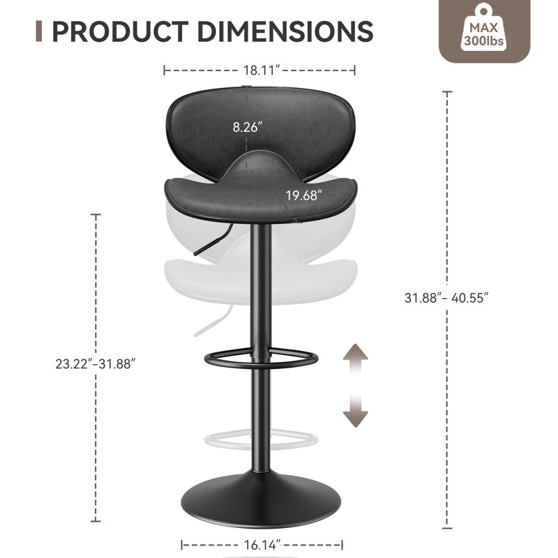 Ensemble de 2 tabourets de bar, tabourets de bar en similicuir avec dossier, tabourets de comptoir pivotants avec repose-pieds, tabourets de cuisine réglables pour la cuisine et les bars