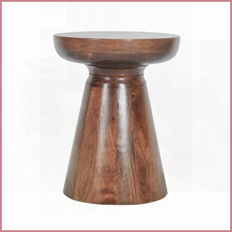 Table basse en bois de manguier peu encombrant - Table d'appoint ronde à piédestal brun pour le salon, support multi-usage