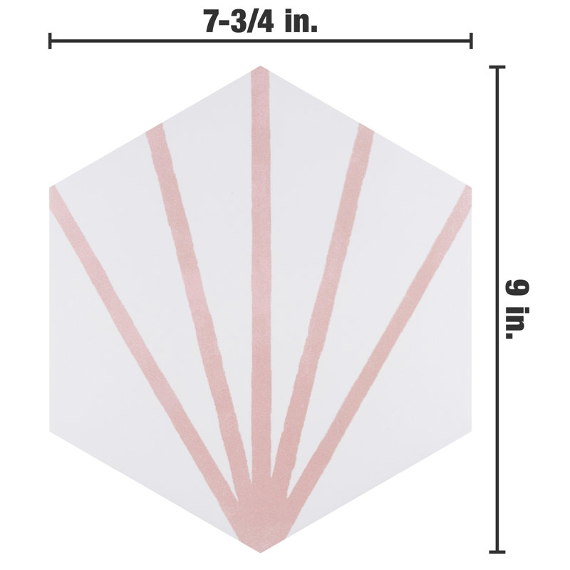 Horizon Dawn Hex 7-3/4" x 9" Porcelain Floor and Wall Tile, Rosa