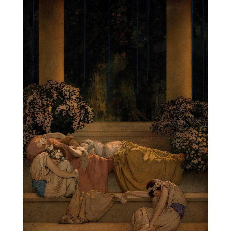 «Sleeping Beauty in the Wood» par Maxfield Parrish - Art mural sur toile tendue avec châssis, H 18 po x l 14 po