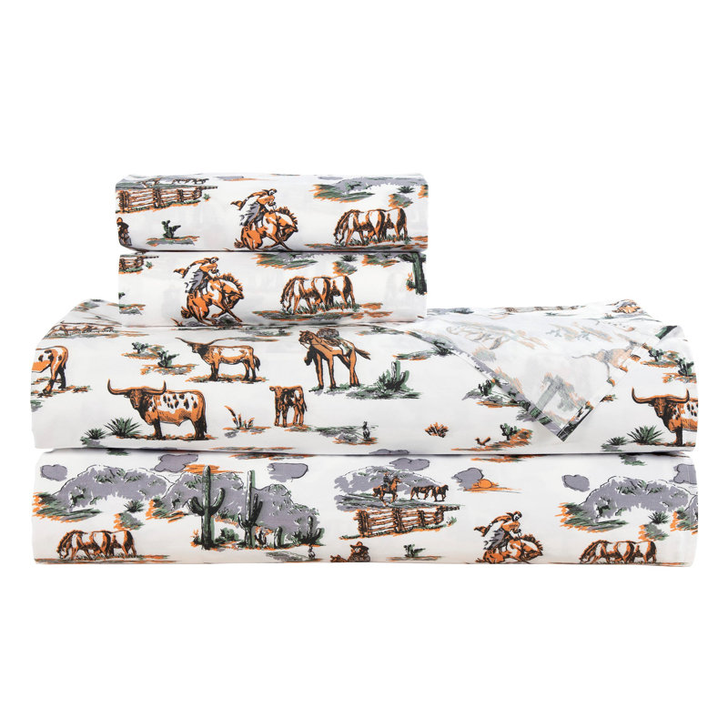 Queen Cotton Western Animal Print Sheet Set