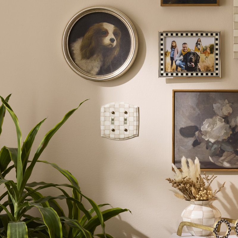 Check Double Toggle Switch Plate, Beige
