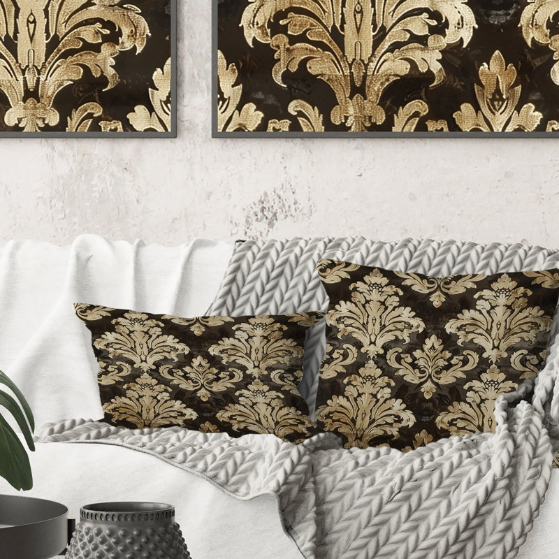 Coussin décoratif brun et beige damassé Glamour II, H 18 po x l 18 po