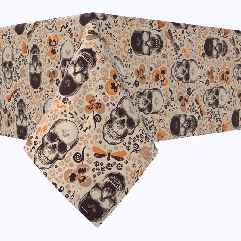Dalynn Rectangular Tablecloth, 100% Cotton, 52X104", Retro Skulls & Flowers, 104" x 52"