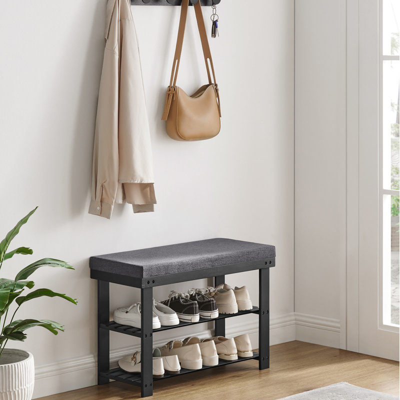 Banc de rangement pour 6 paires de chaussures, Noir/gris