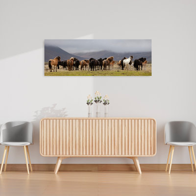 Wild Horses Mountain Field Abstract Contemporary Horse Landscape Mountain Wall Art