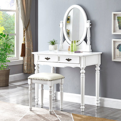 Coiffeuse 31,5 "moderne en bois massif minimaliste blanc avec miroir