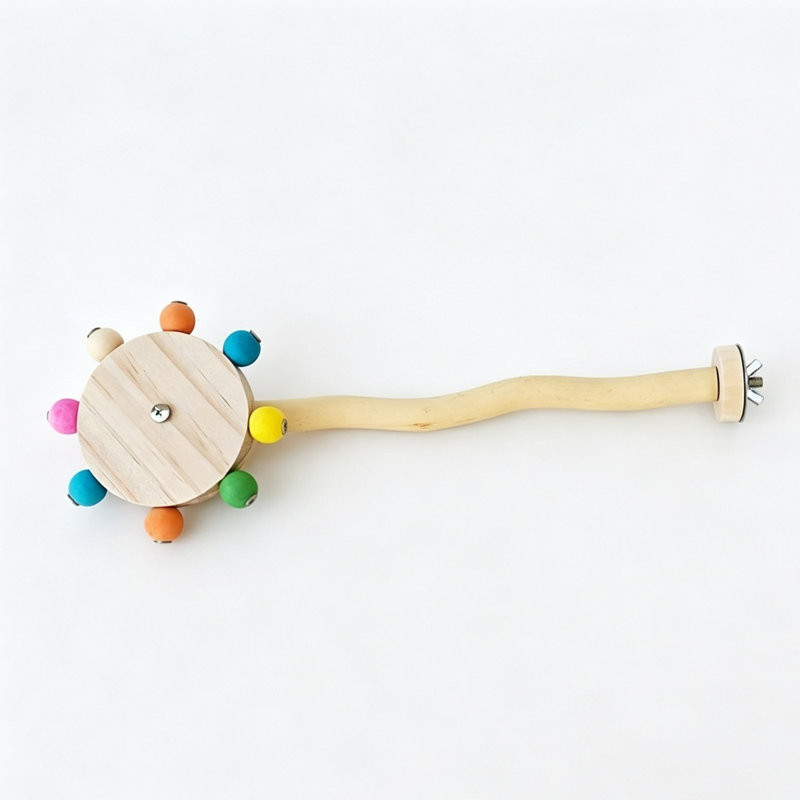 Perchoir à perroquet, perchoir à percher en bois naturel ondulé avec roue à billes colorée rotative, jouet à mâcher interactif à monter en cage pour les petits et moyens perroquets