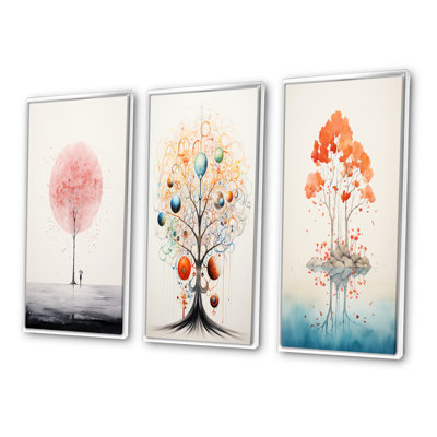 " Single Tree Impression Minimal Watercolor " 3 - Pieces