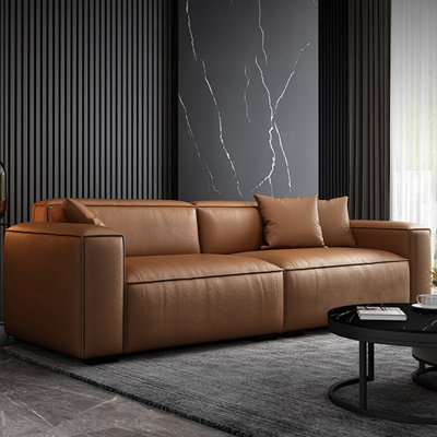 Canapé modulaire brun en cuir véritable