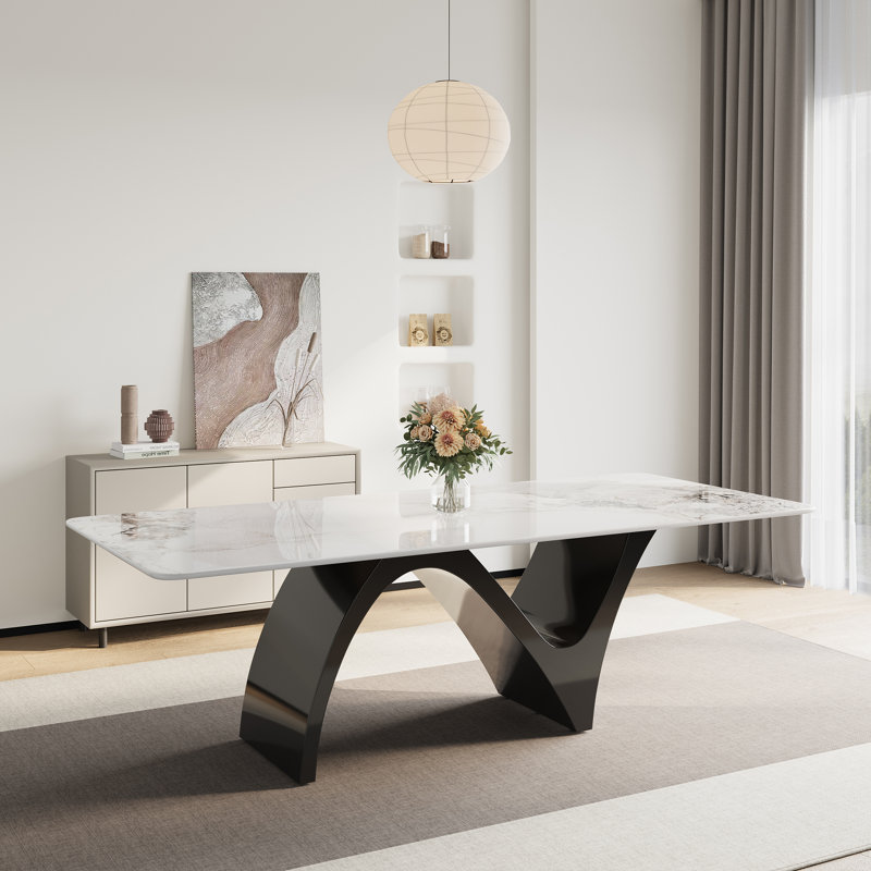 86'' Modern Minimalist Rectangle Dining Table for 4-6, Faux Marble Dining Table with Black N Shaped Legs for Home, Kitchen, Living Room