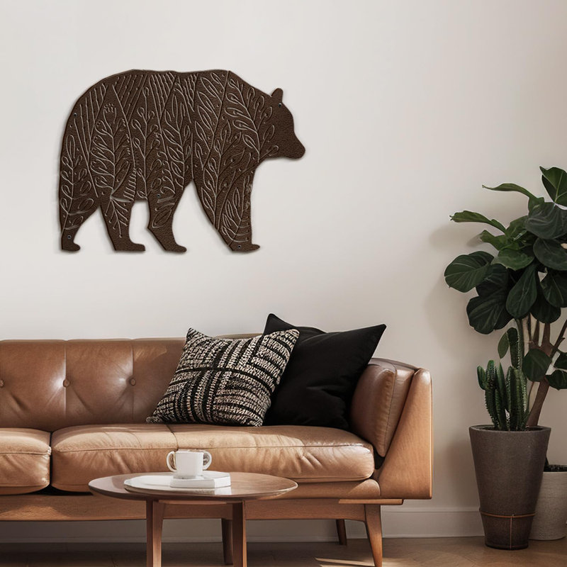 Décoration murale en métal noir avec gros ours, décorations abstraites modernes minimalistes, H 36 po x l 36 po x P 0,05 po