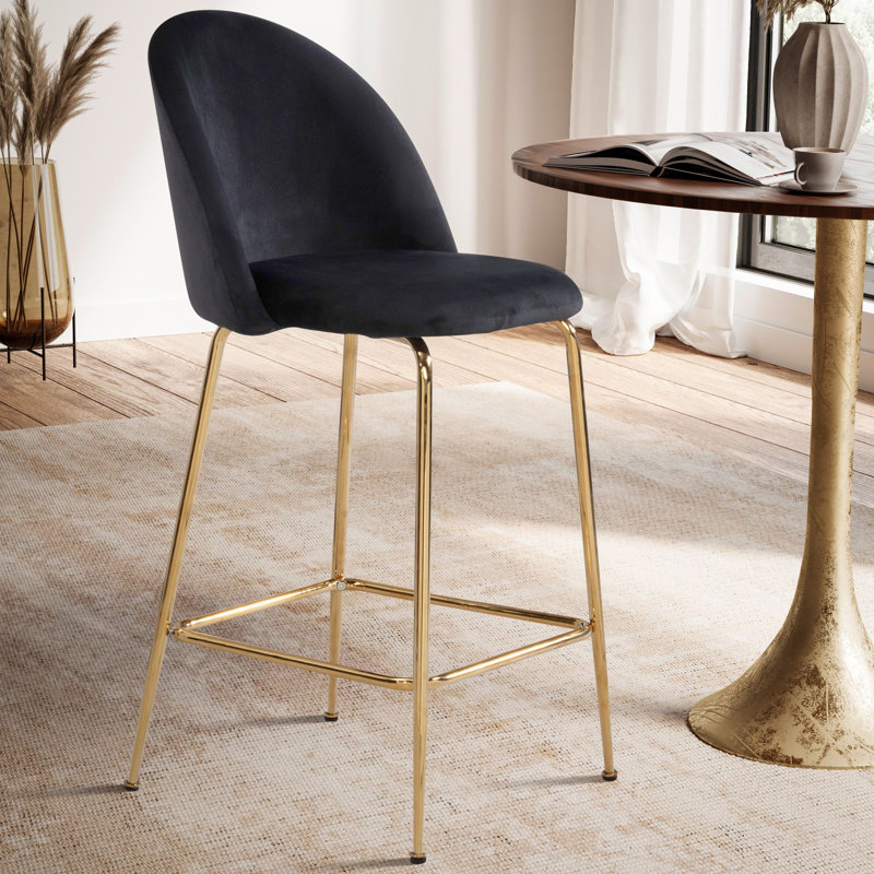 Upholstered Counter Stool with Metal Frame, Black