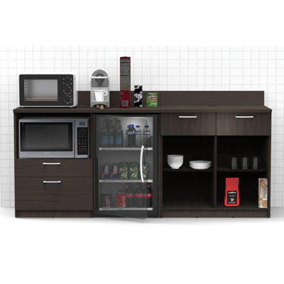 Commercial-Grade Office Refreshment Cabinet with Mini Fridge & Microwave Storage