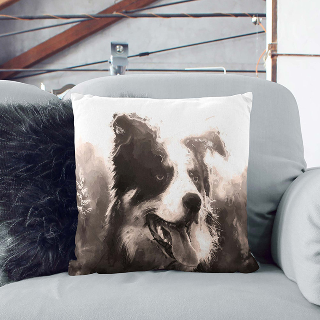 Border Collie Dog in a Meadow in Abstract Cushion with Filling