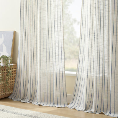 Farmhouse Pinstripe Curtains for Bedroom Living Room Rustic Light Filtering Linen Blend Window Treatment,2 Panels