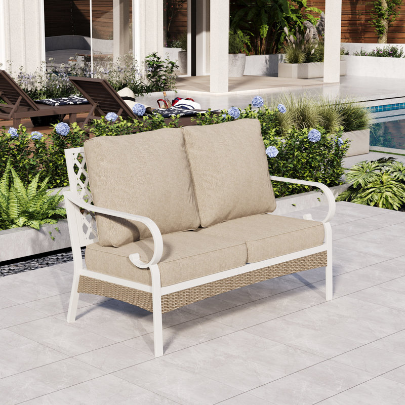 Arcus 51'' Outdoor Loveseat with Cushions, Beige