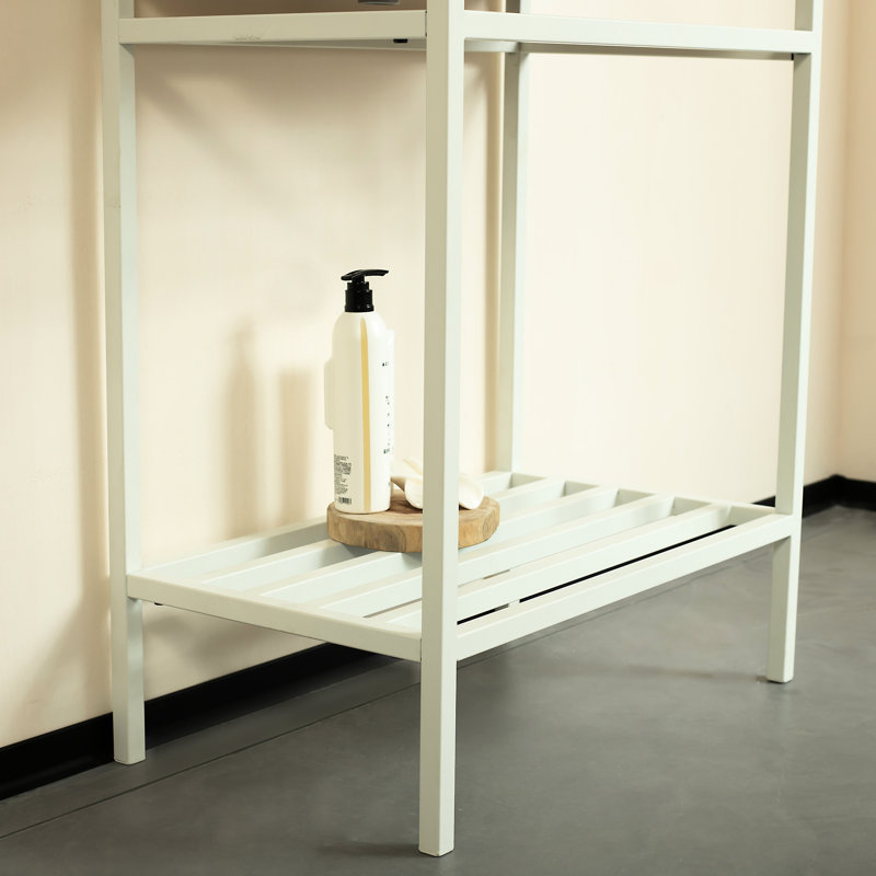 Étagère de salle de bain autoportante blanche 24 po sans lavabo - construction en fer avec option de rangement et porte-serviettes