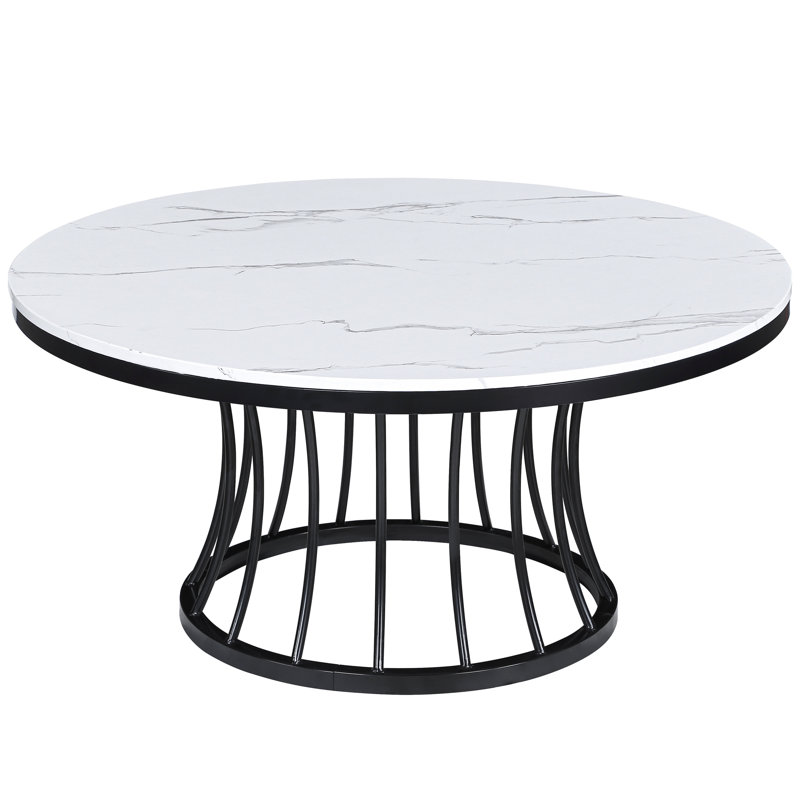 3 tables de cocktail modernes de luxe, tables rondes en faux marbre avec bases de cage contemporaines, 1 table basse et 2 tables de bout de style cage de 3 pièces