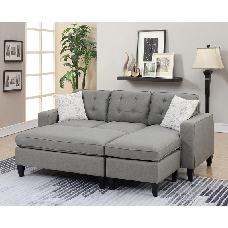 Ensemble modulaire réversible 3 pièces avec repose-pieds, Polyfibre grise