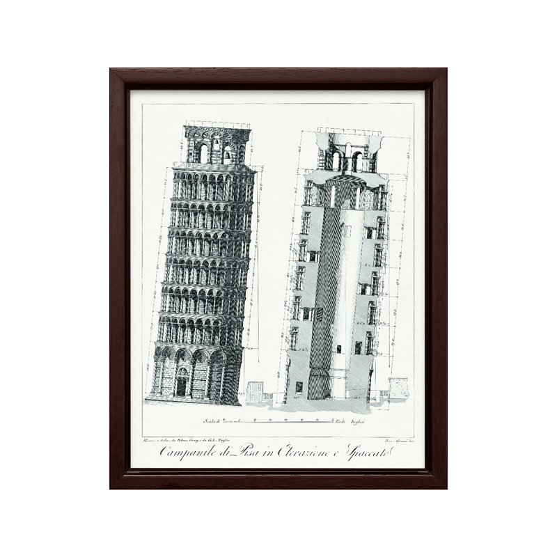 Plan de la tour penchée de Pise, Canvas, 08"H x 10"W, Brown Framed