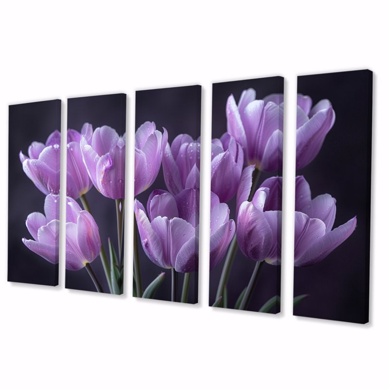 Mauve et gris Moody Majesty Tulips II - ensemble d'art mural sur toile, H 28 po x l 60 po