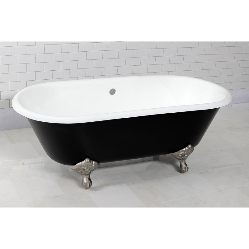 Kingston Brass Aqua Eden 66-Inch Cast Iron Oval Double Ended Clawfoot Tub (No Faucet Drillings), Brushed Nickel