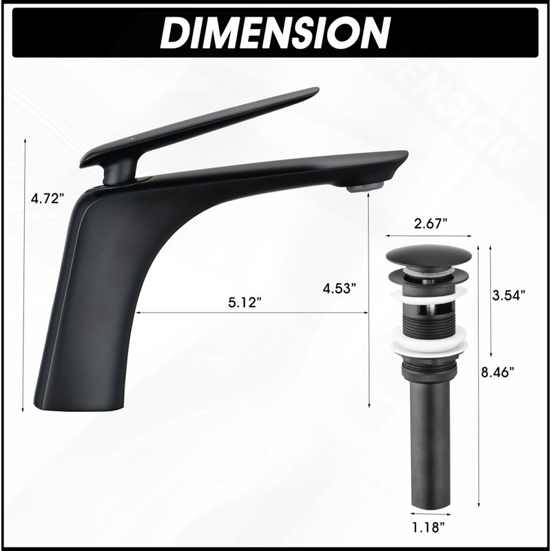 Single Hole Bathroom Sink Faucet With Pop Up Drain And Water Supply Hose, Single Handle Bathroom Faucet, Matte Black