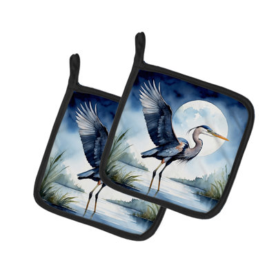 Blue Heron Under the Moonlight Pair of Pot Holders