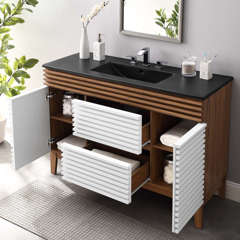 Modway Render 48" Single Sink Bathroom Vanity, White/Walnut