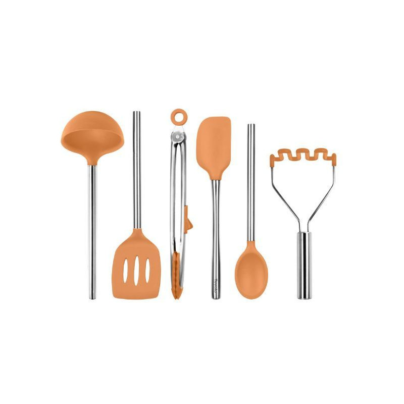 Silicone Utensil Set of 6 - Black, Apricot