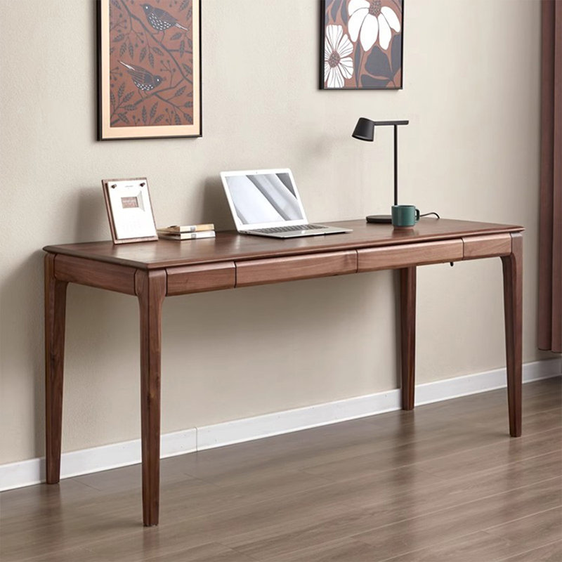 Bureau rectangulaire en bois massif avec tiroirs Walnut, H 29,53 po x l 47,24 po x P 23,62 po