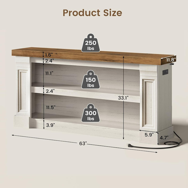 63" Farmhouse Console Table With 2 Drawers White, White