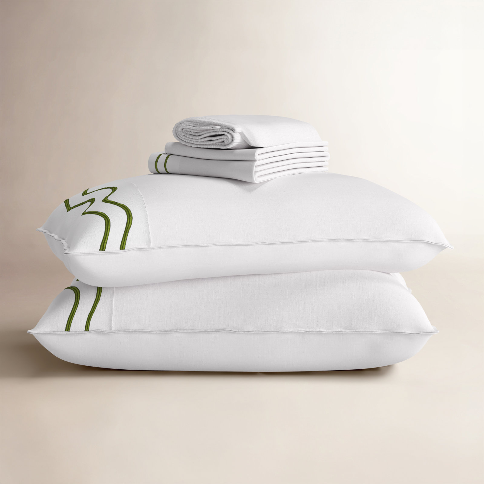 Double Stitch Supima Cotton Sheet Set, Queen Sheet Set, Olive Green White
