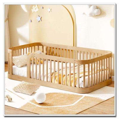 Wood Floor Bed Frame with Fence