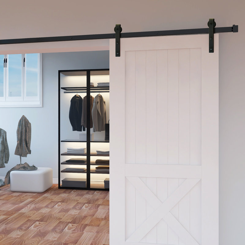 Ensemble de quincaillerie de porte de grange simple en acier noir simple standard, 120 po