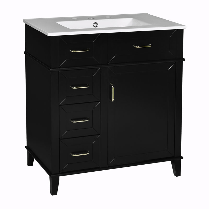 Meuble-lavabo de rangement avec lavabo en céramique, Noir, noir, noir, noir