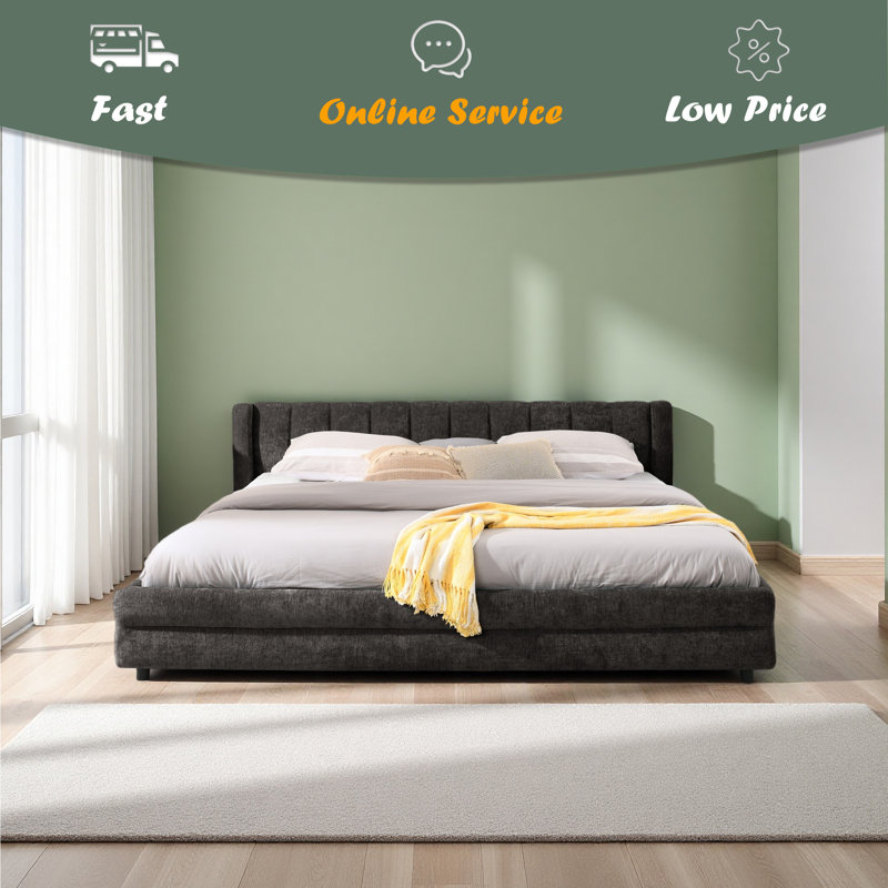 Cadre de lit rembourré avec tissu épais, cadre de lit rembourré confortable, tissu chenille, avec tête de lit et cadre de lit solide. Avec tiroir pour le rangement