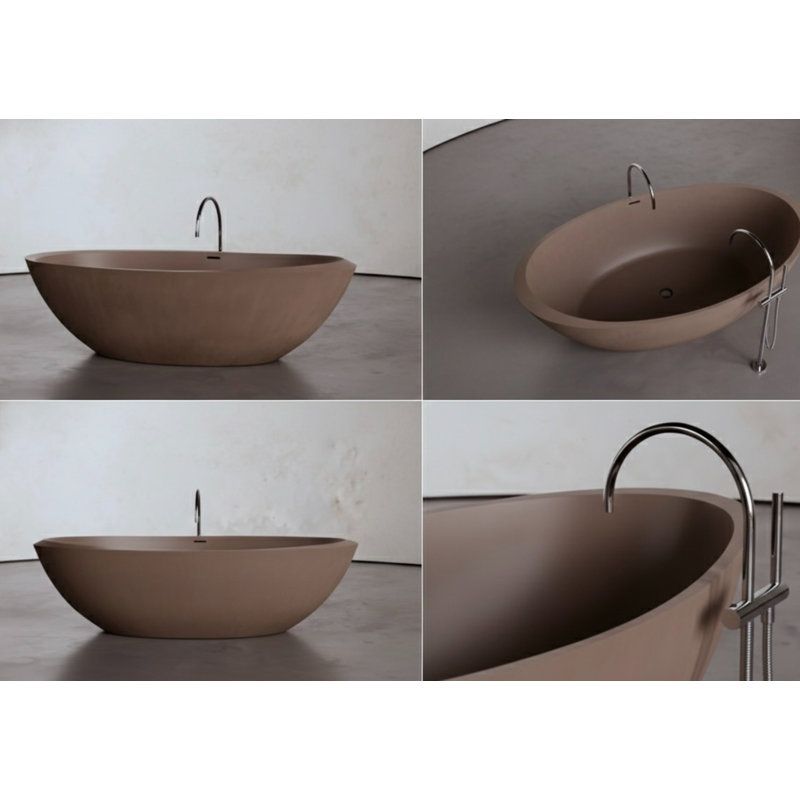 75" x 40" Freestanding Soaking Cement Bathtub, Brown 