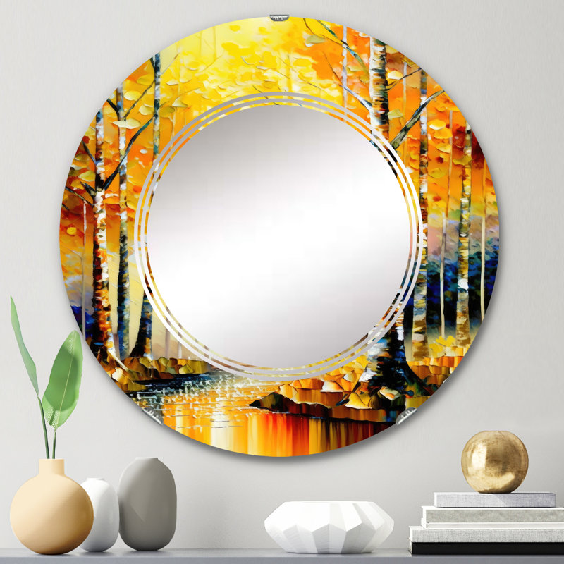Miroir mural Parmjeet River In Golden Birch Forest, 24 po x 24 po
