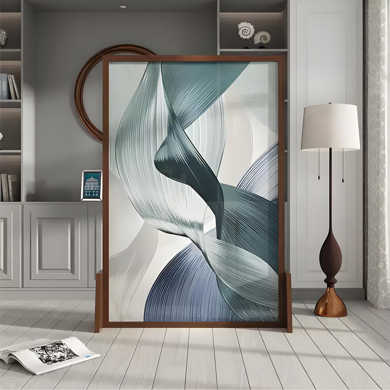 Paravent moderne en bois abstrait, H 70,87 po x l 47,24 po x P 1,57 po, Bleu / brun / blanc / vert