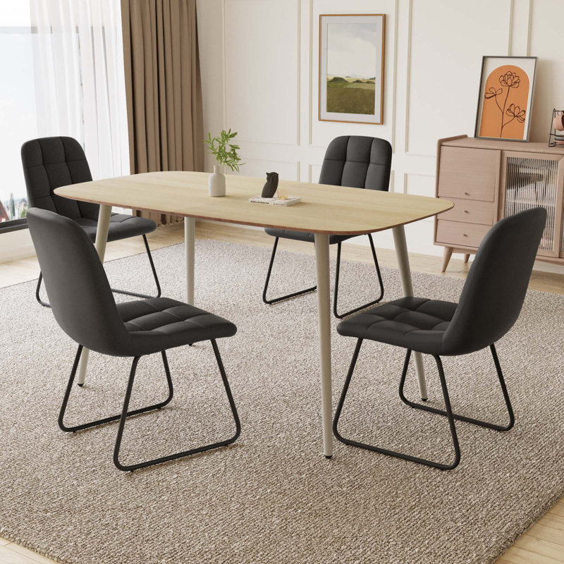 55.1'' Rectangular Dining Table Set, Modern Kitchen Table Set For Kitchen, Dining Room, Home Furniture(1 Table 4 Chairs)