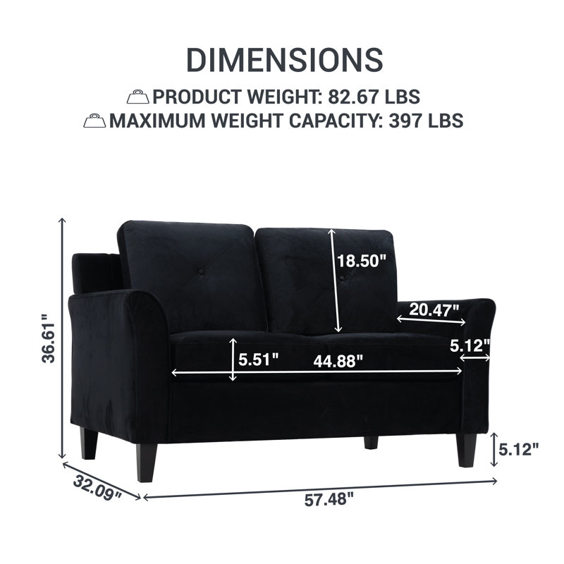 Causeuse capitonnée avec accoudoirs évasés Fyllia, Microfibre noire / microsuède