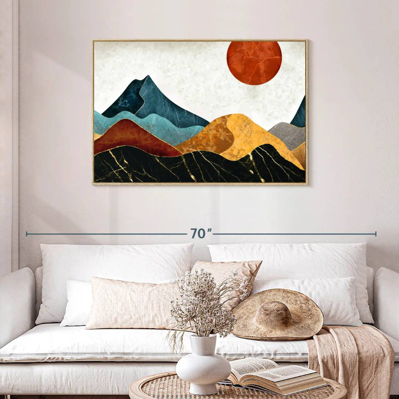 Abstrait montagnes de marbre, Cadre flottant en bois naturel, 43 po x 29 po