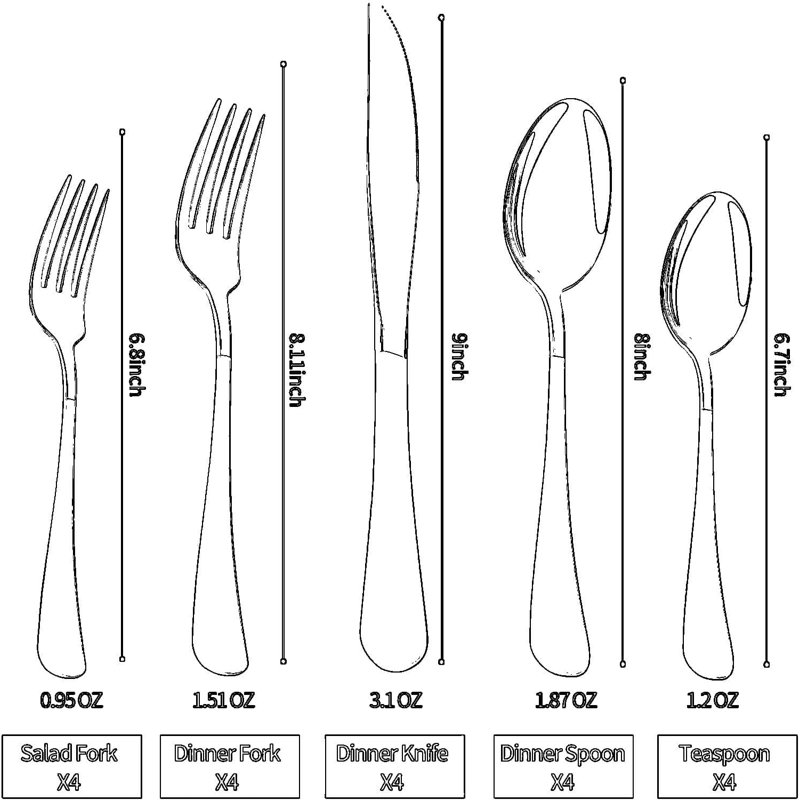 Ensemble de couverts 20 pièces pour 4 personnes, ensemble de couverts en acier inoxydable vert et orange 18/0 avec couteaux, fourchettes, cuillères, fourchettes à salade et cuillères à café, va au lave-vaisselle