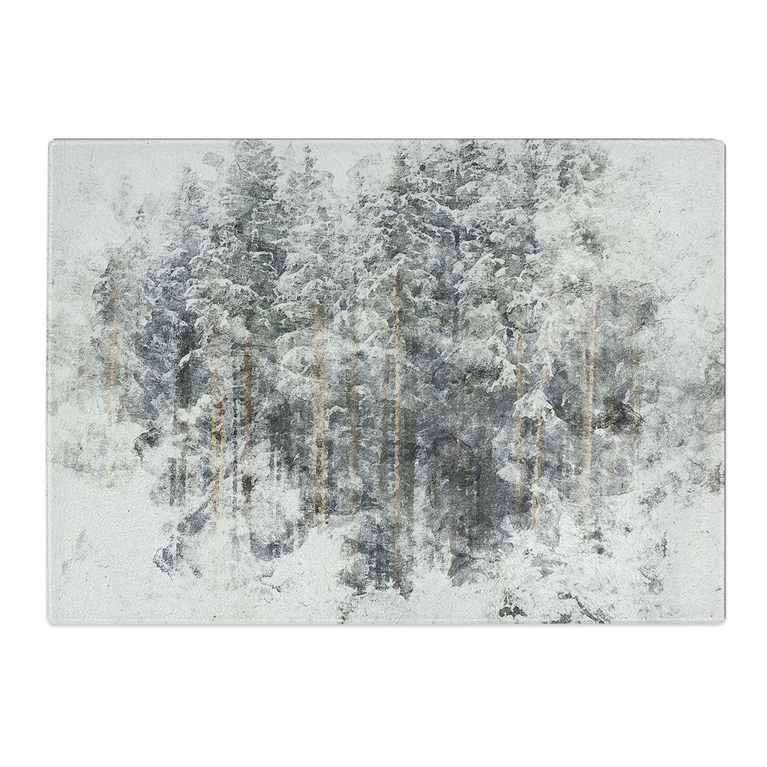 Tempered Glass View of a Winter Forest Watercolour Chopping Board