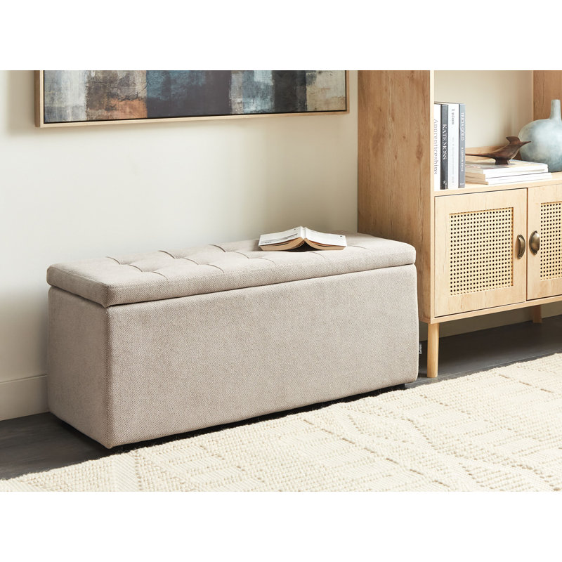 Rabecka Polyester Upholstered Storage Bench, Beige