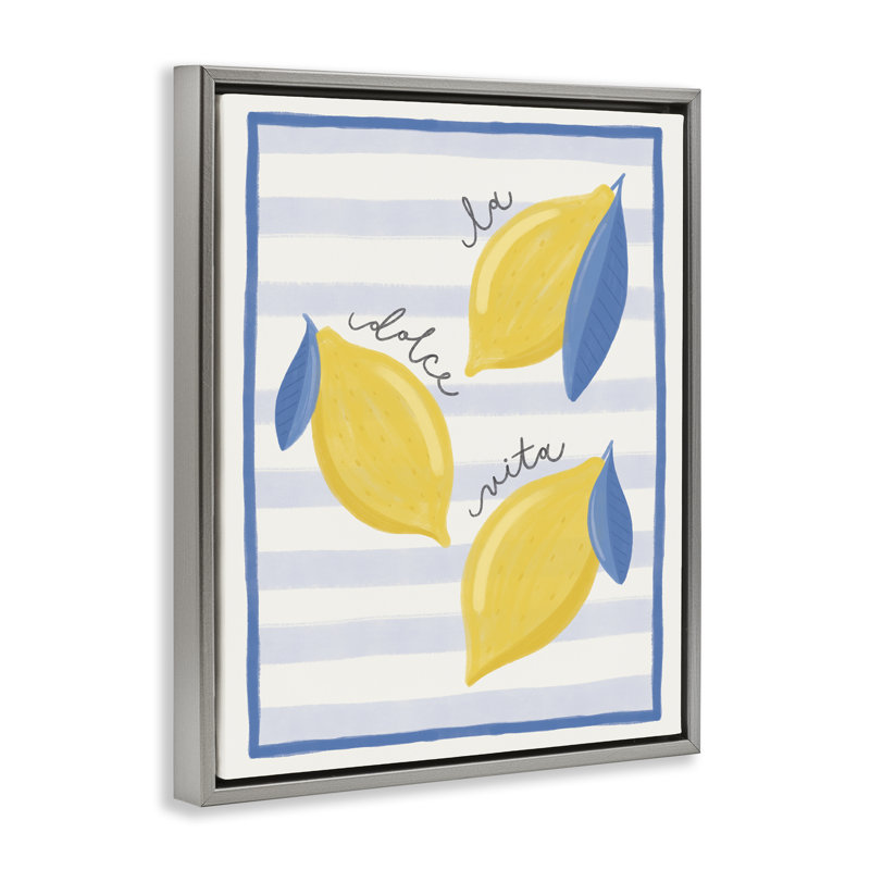 Cadre flottant Dolce Vita citrons et rayures, design par Jalynn Heerdt, H 31 po x l 25 po, Cadre flottant gris lustré